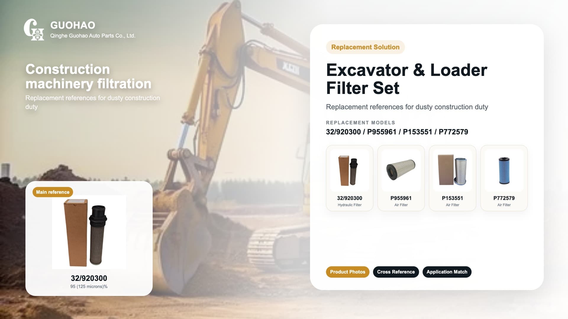 Filterleitfaden für Bagger und Lader: JCB 32/920300, Donaldson P955961, P153551 und P772579